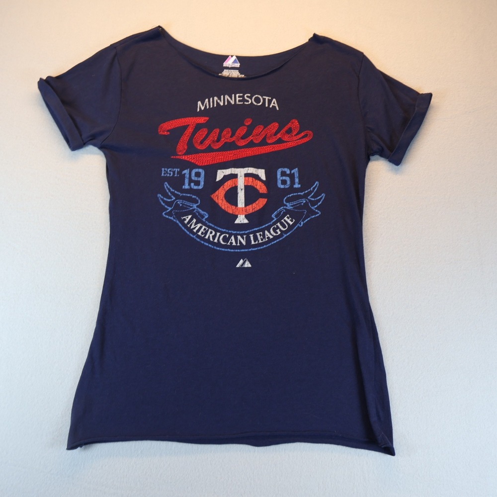 Majestic Minnesota Twins Graphic Tee Navy Blue Women Small Short Sleeve MLB Top